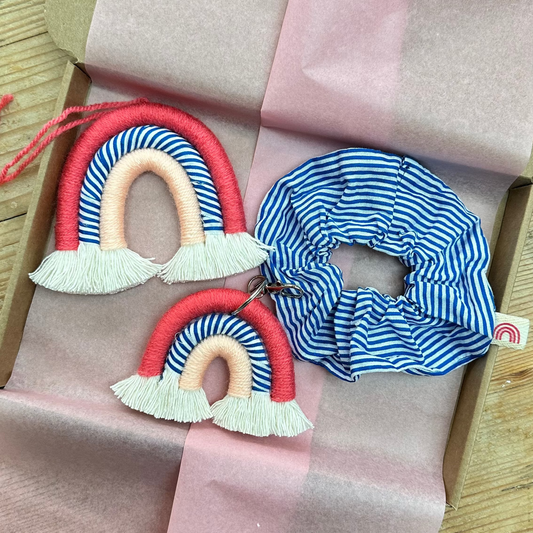 Scrunchie & Rainbow Set - Blue Stripe